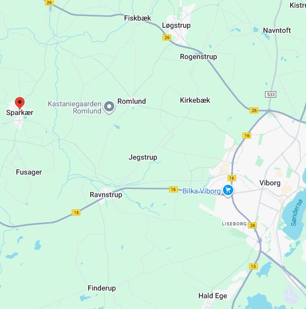 Kort over Sparkær og Viborg